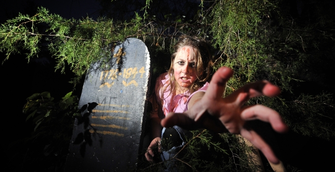 Museum volunteer as a zombie on our haunted walk